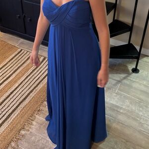Elegant Blue Strapless Evening Gown